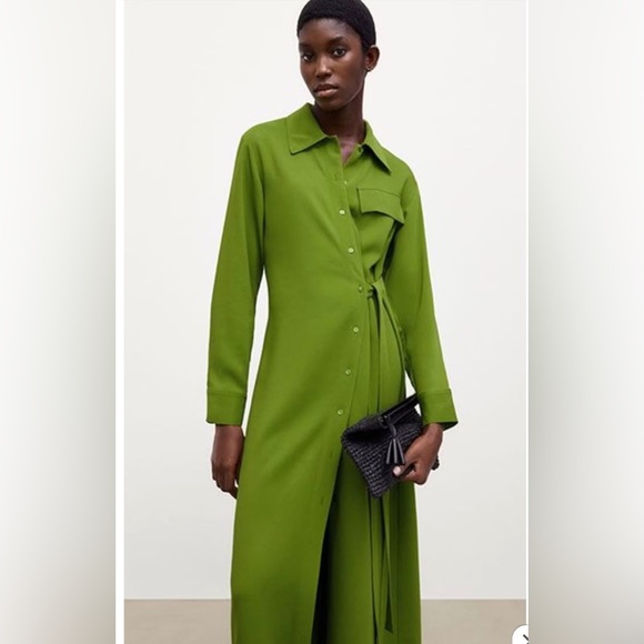 NWT Long shirt dress with side tie detail, Size S - Picture 2 of 6